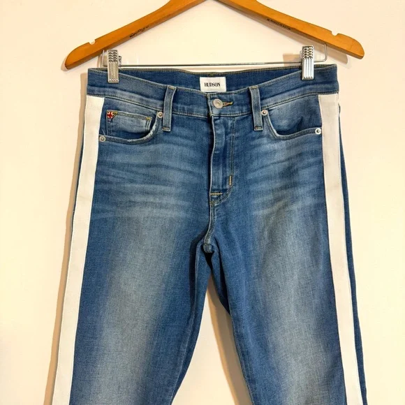Hudson Natalie Mid Rise Super Skinny Ankle Jeans White Side Stripe Women’s 27 - Picture 6 of 13